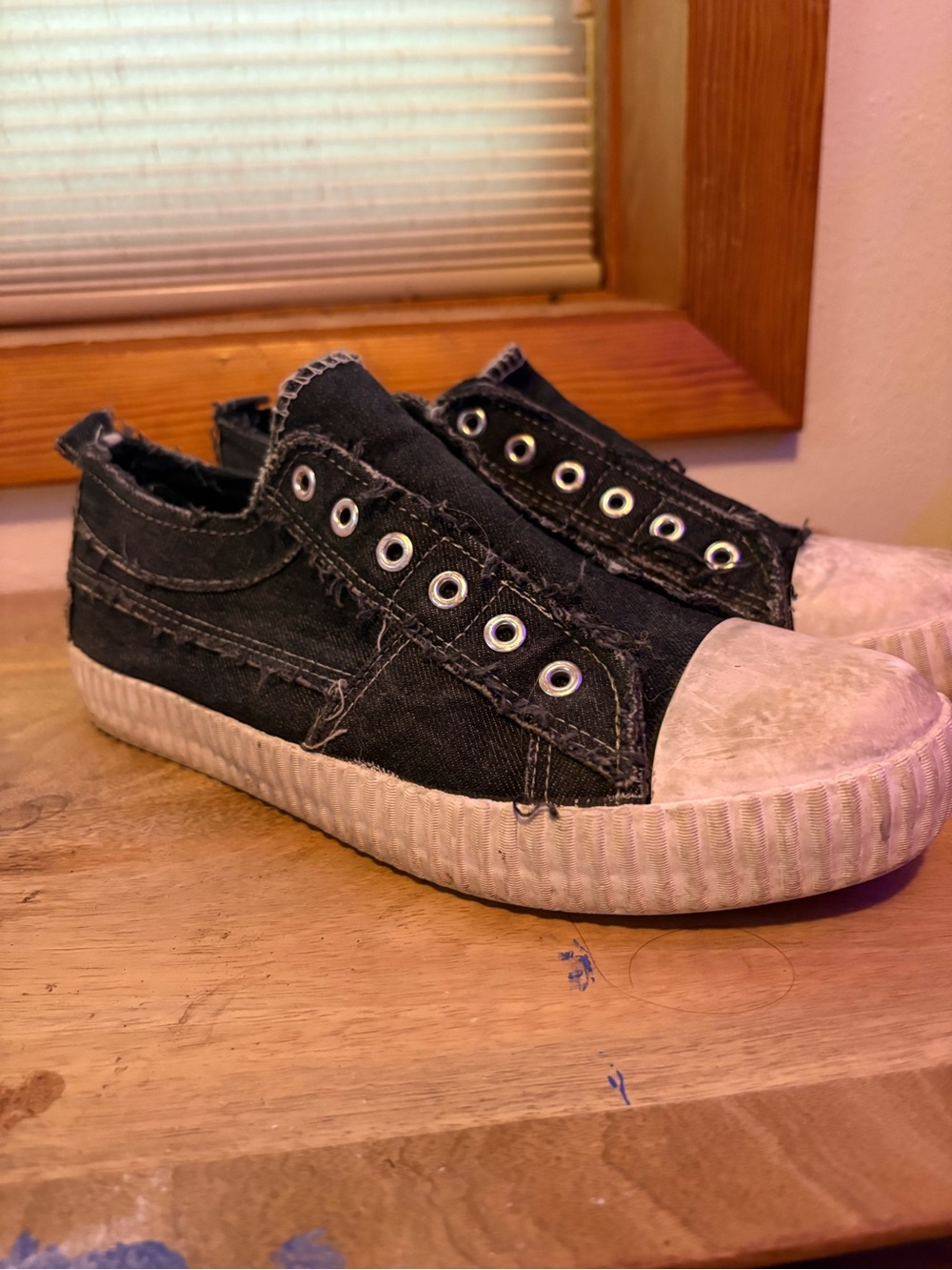Black Slip-On Canvas Sneakers with White Toe Cap
